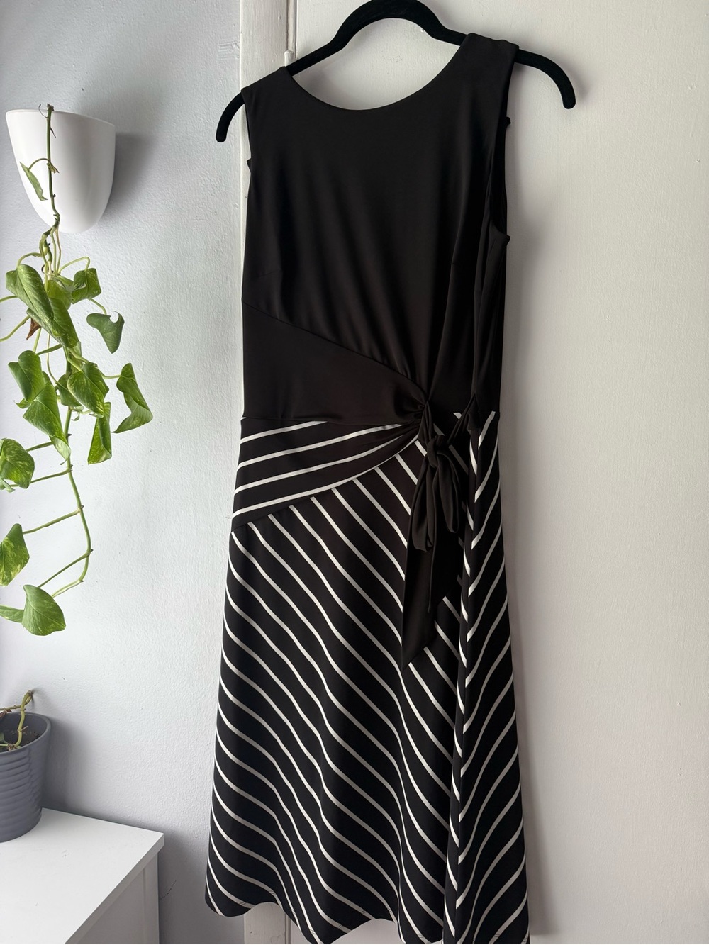 Ralph Lauren Black Sleeveless Midi Dress with White Stripes